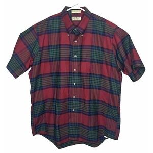 LL Bean VTG Red / Green Plaid Freeport Maine USA Size 17 1/2 Button Down Shirt